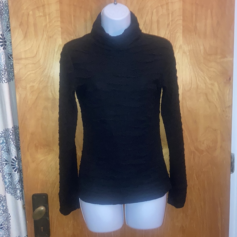 CC Fashion Black Textured Turtle Neck Long Sleeve Shirt Size Small